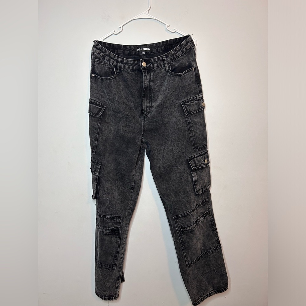 Fashion nova dark wash cargo jeans